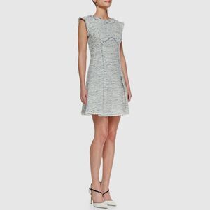 Rebecca Taylor Cap‑Sleeve Tweed Fit & Flare Dress Blue Silver Size 4